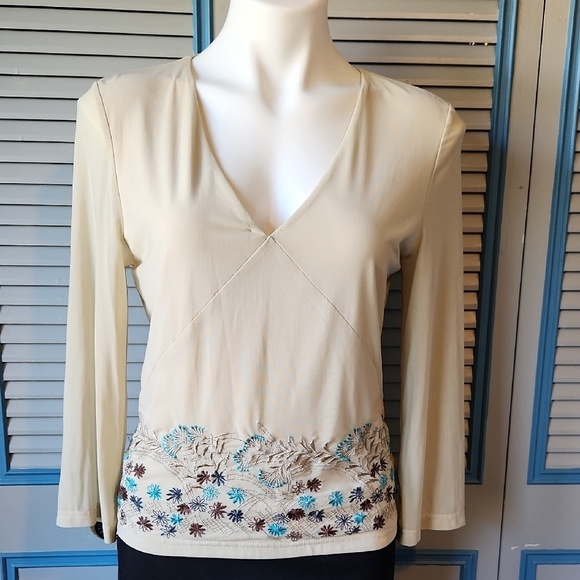 Spenser Jeremy Tops - Spenser Jeremy Beige Embroidered Top